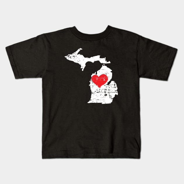 <3 Michigan State Map Gift T Shirt for Men Women and Kids Kids T-Shirt by HopeandHobby
